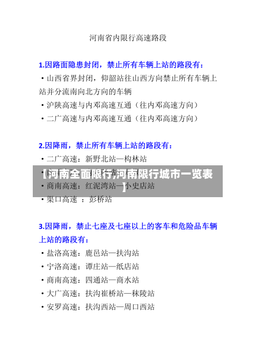 【河南全面限行,河南限行城市一览表】