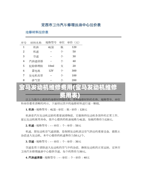 宝马发动机维修费用(宝马发动机维修费用表)-第2张图片