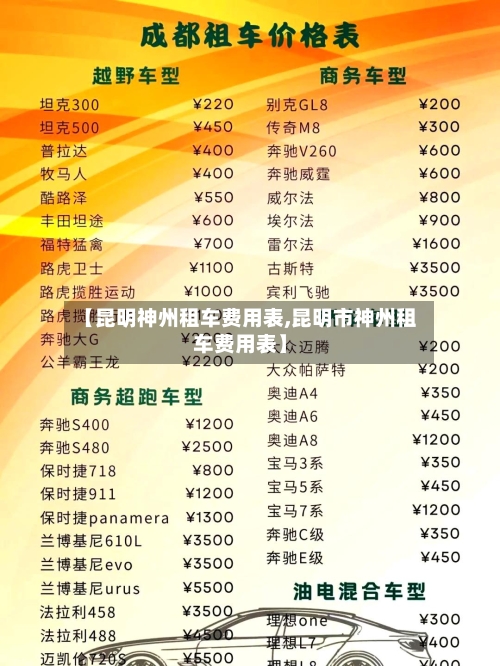 【昆明神州租车费用表,昆明市神州租车费用表】