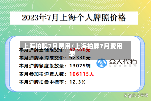 上海拍牌7月费用/上海拍牌7月费用表