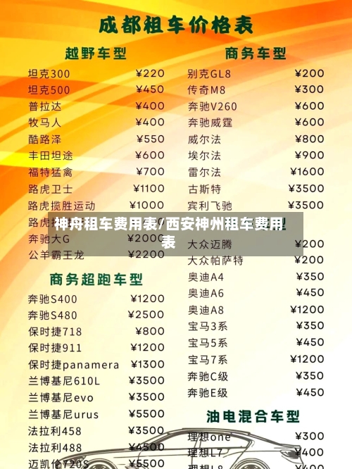 神舟租车费用表/西安神州租车费用表