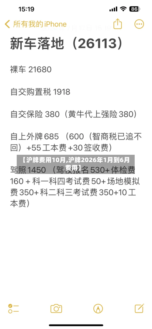 【沪牌费用10月,沪牌2026年1月到6月费用】